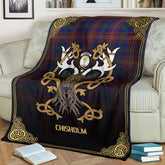 Chisholm Hunting Modern Tartan Crest Premium Blanket - Celtic Stag style